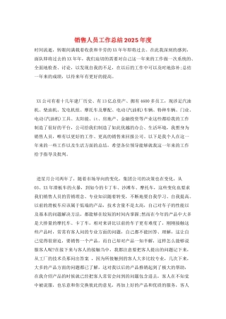 销售人员工作总结2025年度