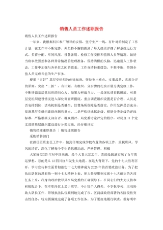 销售人员工作述职报告