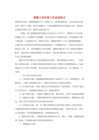 销售人员年终工作总结范文