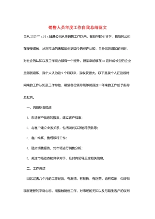 销售人员年度工作自我总结范文