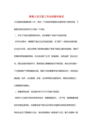 销售人员月度工作总结报告格式