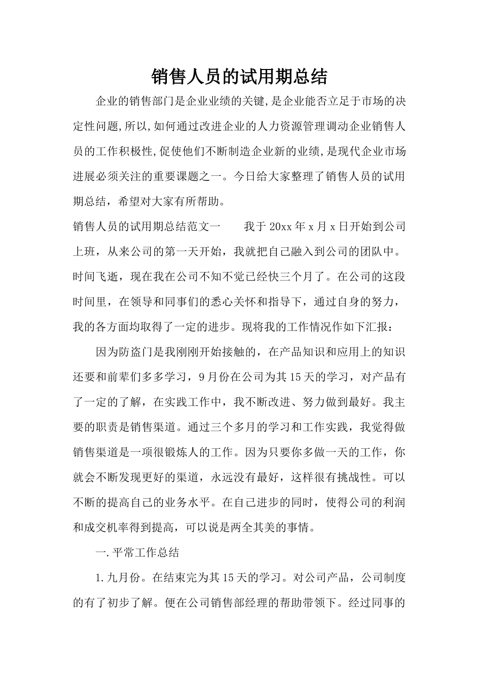 销售人员的试用期总结（精编版）_第1页