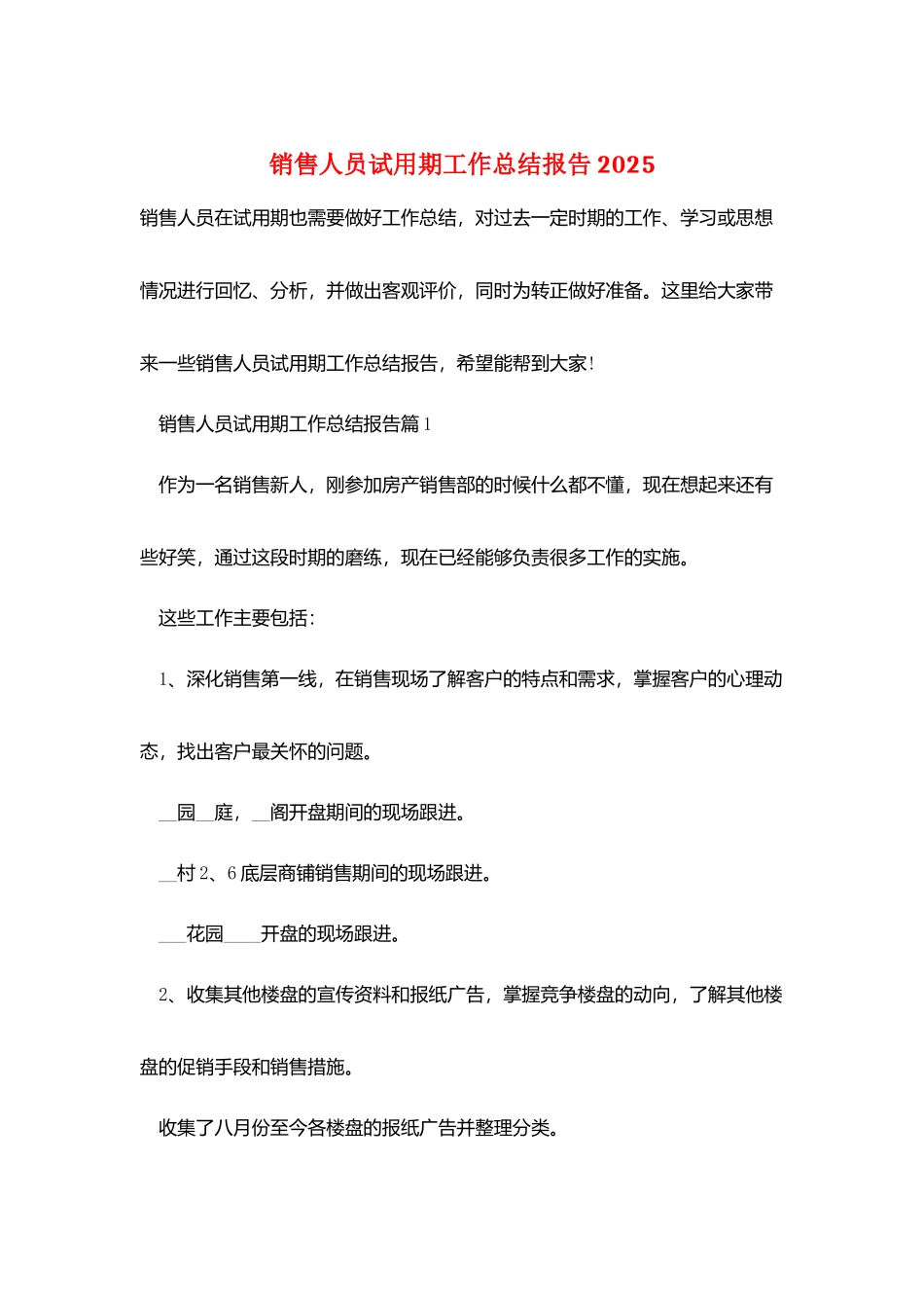 销售人员试用期工作总结报告2025_第1页