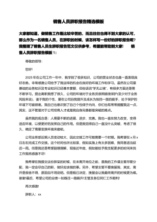 销售人员辞职报告精选模板