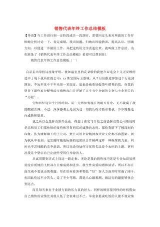 销售代表年终工作总结模板
