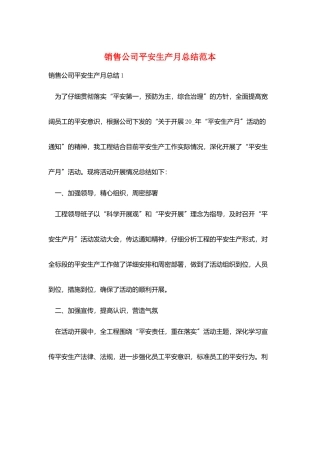 销售公司安全生产月总结范本