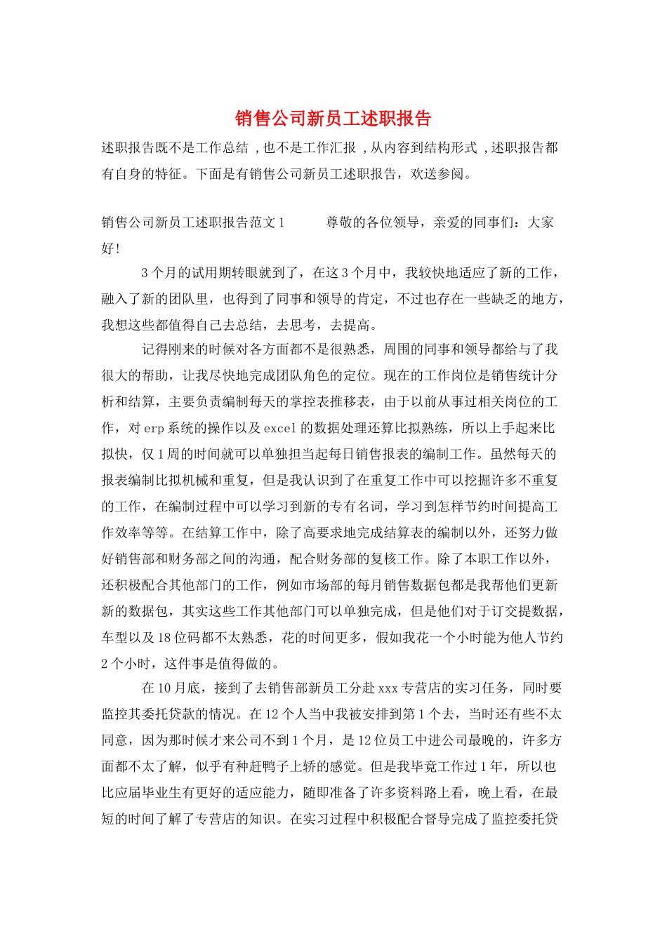 销售公司新员工述职报告_第1页