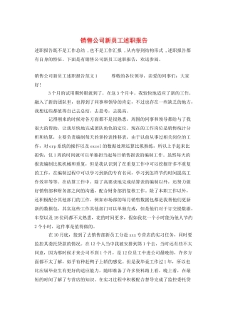 销售公司新员工述职报告