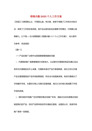 销售内勤2025个人工作计划