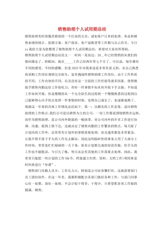 销售助理个人试用期总结