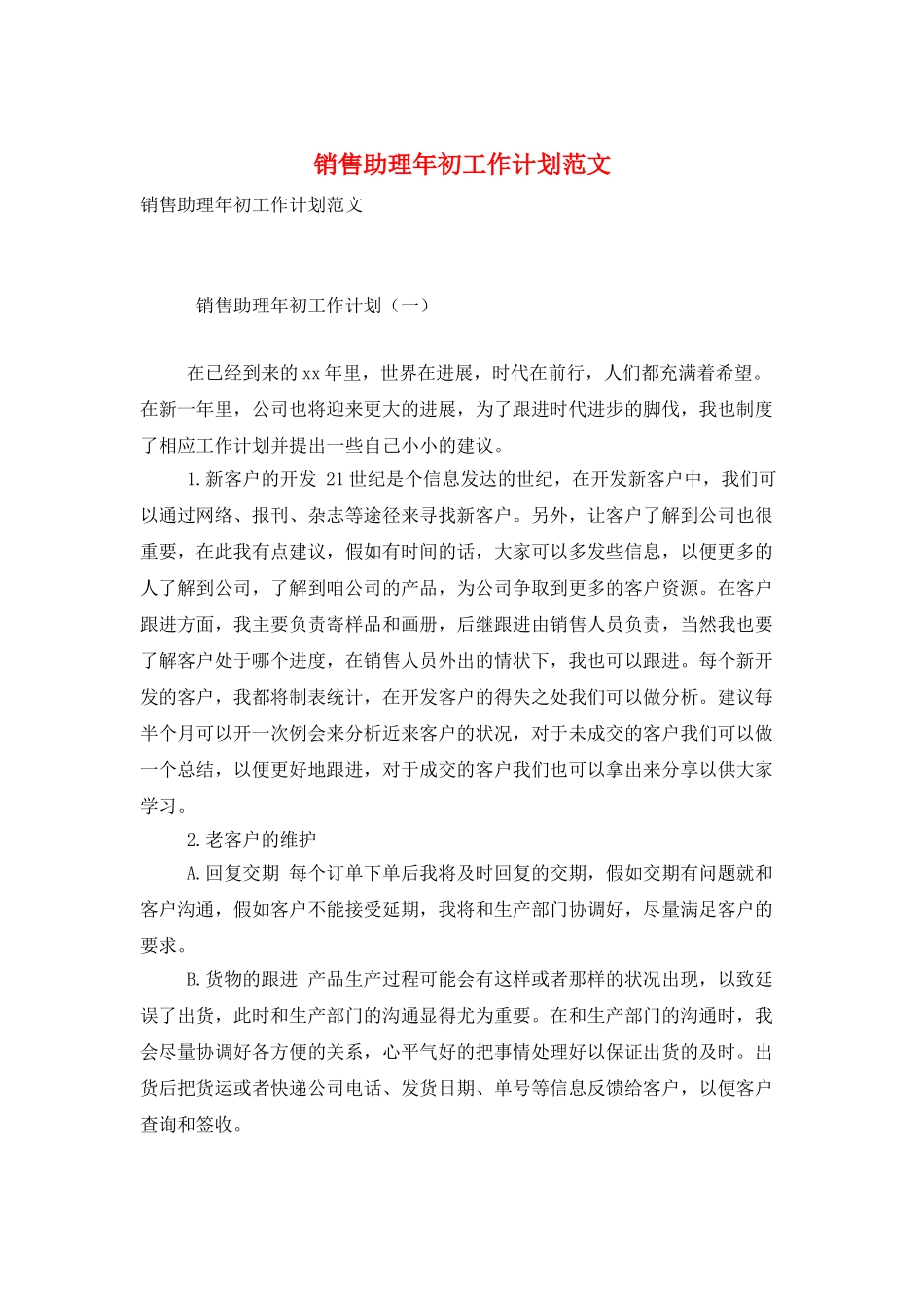 销售助理年初工作计划范文_第1页