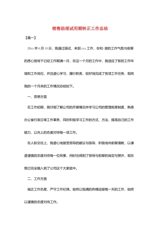 销售助理试用期转正工作总结