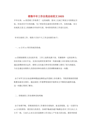 销售半年工作自我总结范文2025