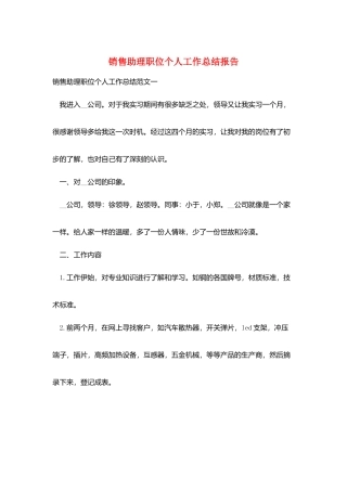 销售助理职位个人工作总结报告