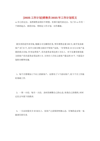 销售员2025年工作计划范文