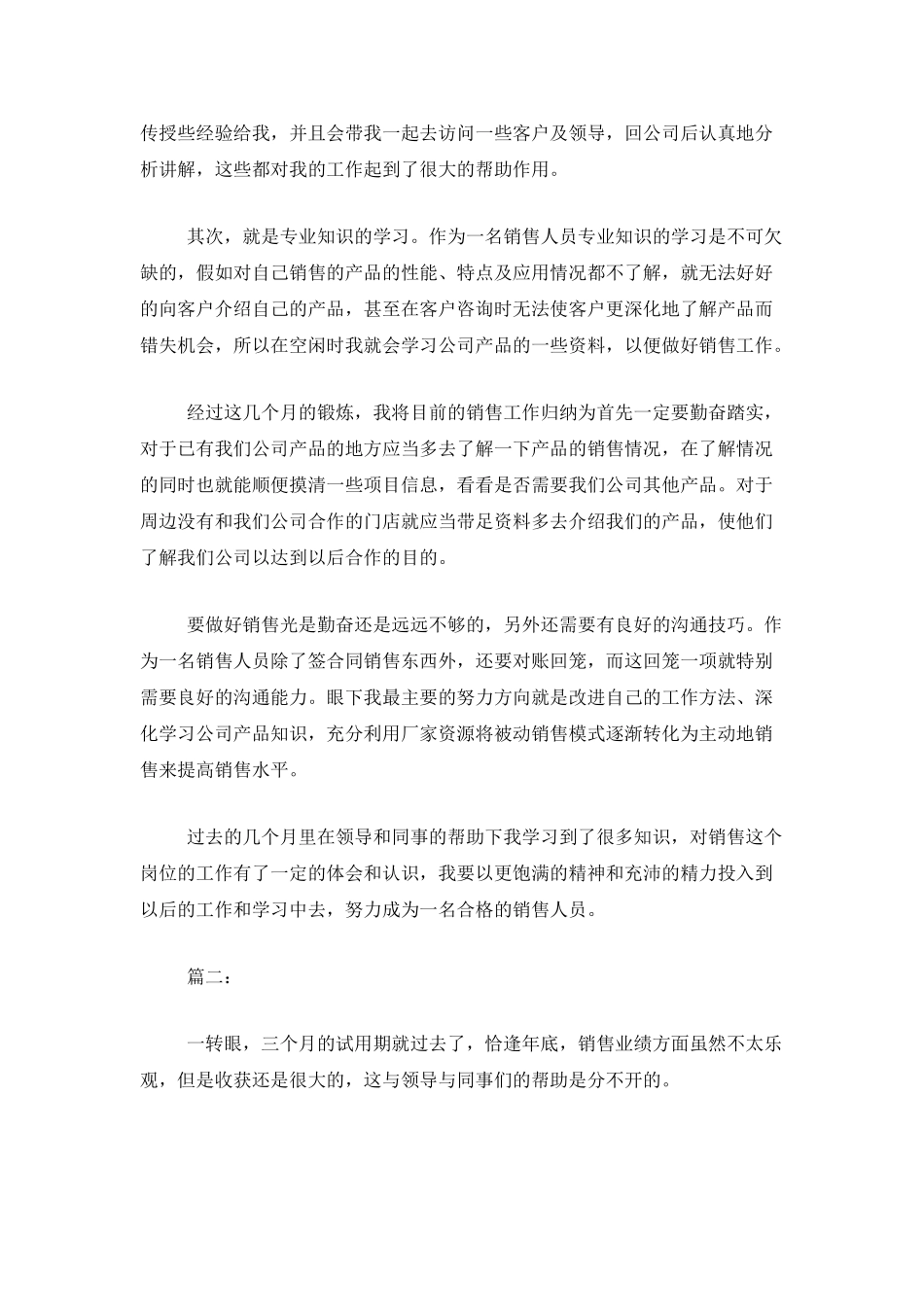销售员个人试用期工作总结_第2页