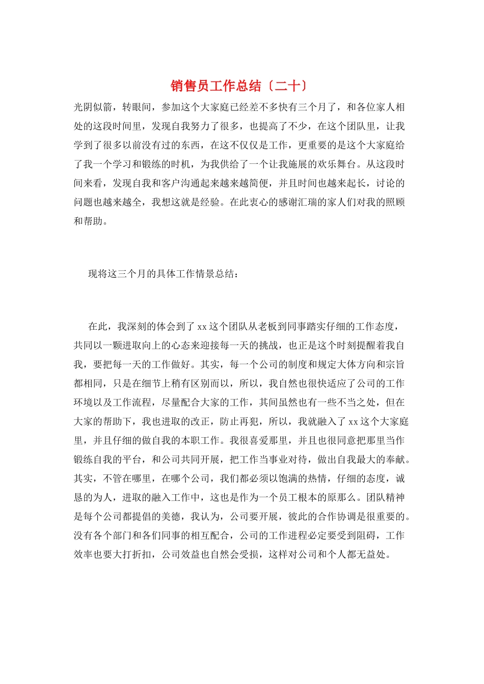 销售员工作总结(二十)_第1页