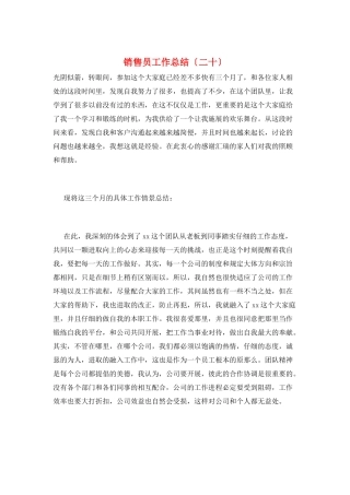 销售员工作总结(二十)