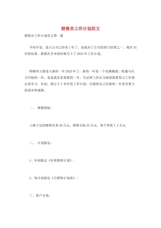 销售员工作计划范文