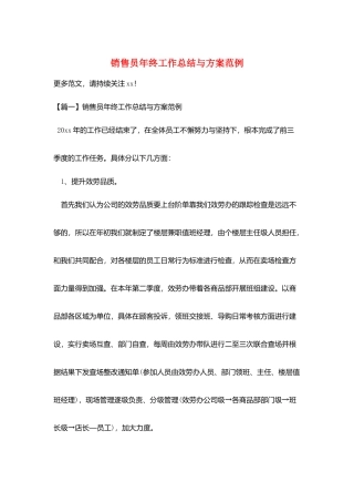 销售员年终工作总结与计划范例