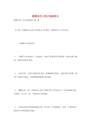 销售员月工作计划表范文