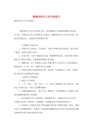 销售员的月工作计划范文