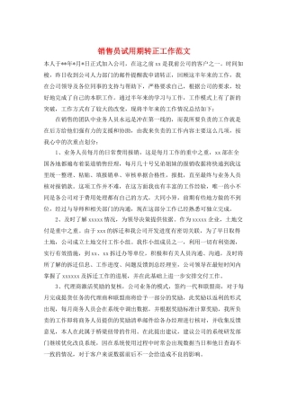 销售员试用期转正工作范文