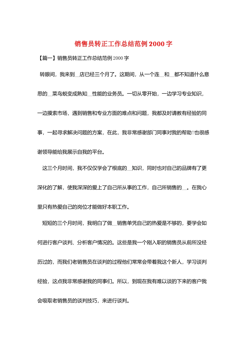 销售员转正工作总结范例2000字_第1页