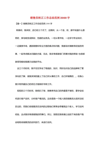 销售员转正工作总结范例2000字
