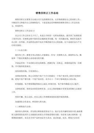 销售员转正工作总结