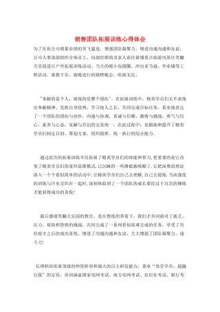 销售团队拓展训练心得体会