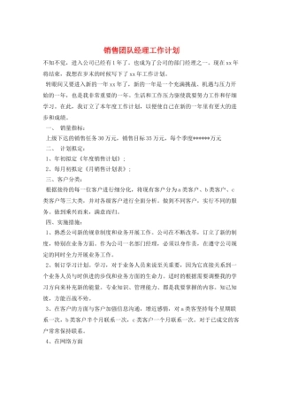 销售团队经理工作计划