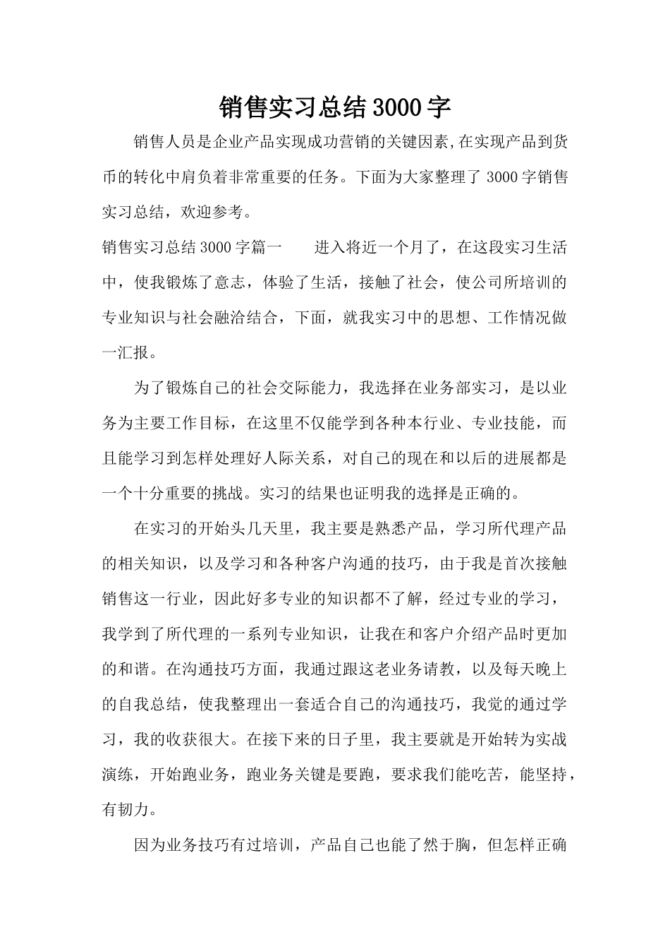 销售实习总结3000字（标准版）_第1页