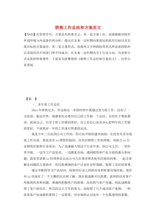 销售工作总结和计划范文