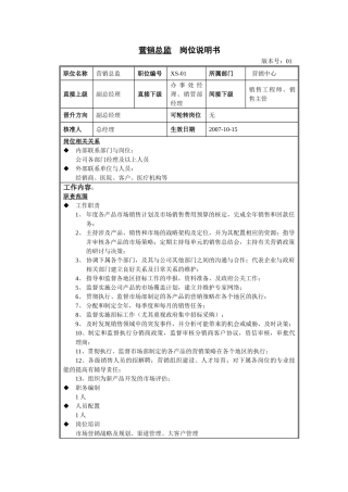 销售总监工作岗位说明书