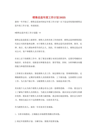 销售总监年度工作计划2025