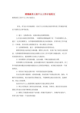 销售新员工的个人工作计划范文