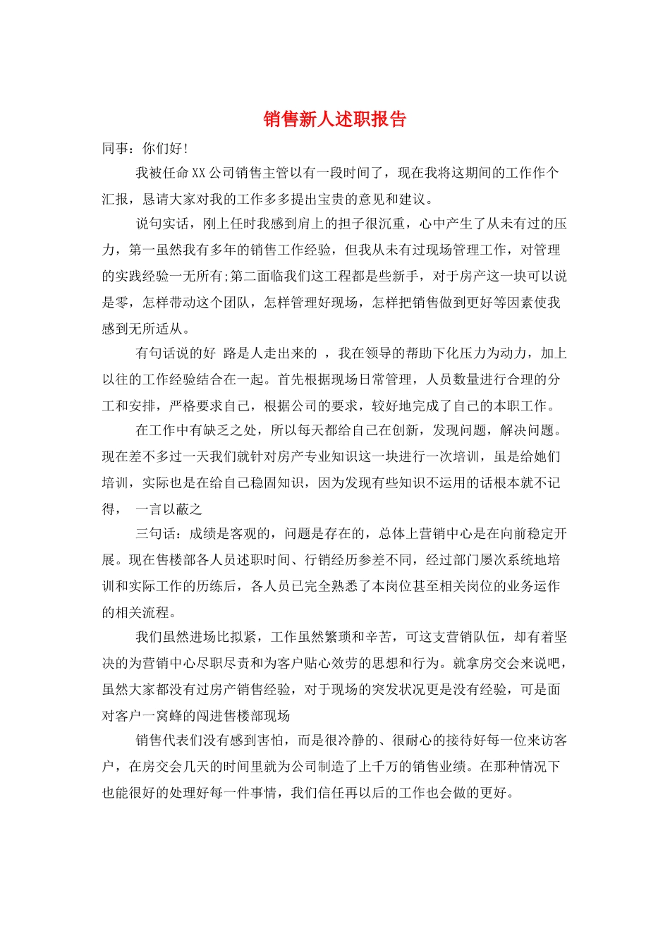 销售新人述职报告_第1页