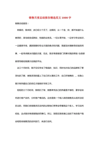 销售月度总结报告精选范文1000字
