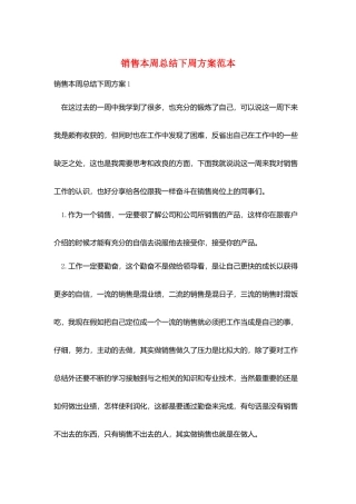 销售本周总结下周计划范本