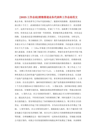 销售渠道业务代表终工作总结范文