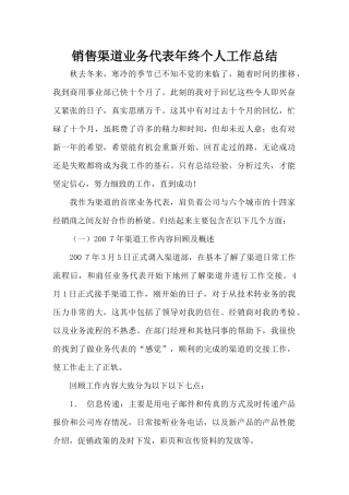 销售渠道业务代表年终个人工作总结（标准版）