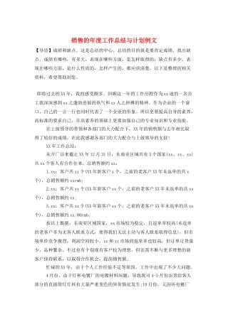 销售的年度工作总结与计划例文