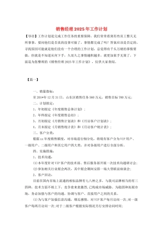 销售经理2025年工作计划