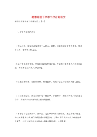 销售经理下半年工作计划范文