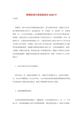 销售经理年度述职报告3000字