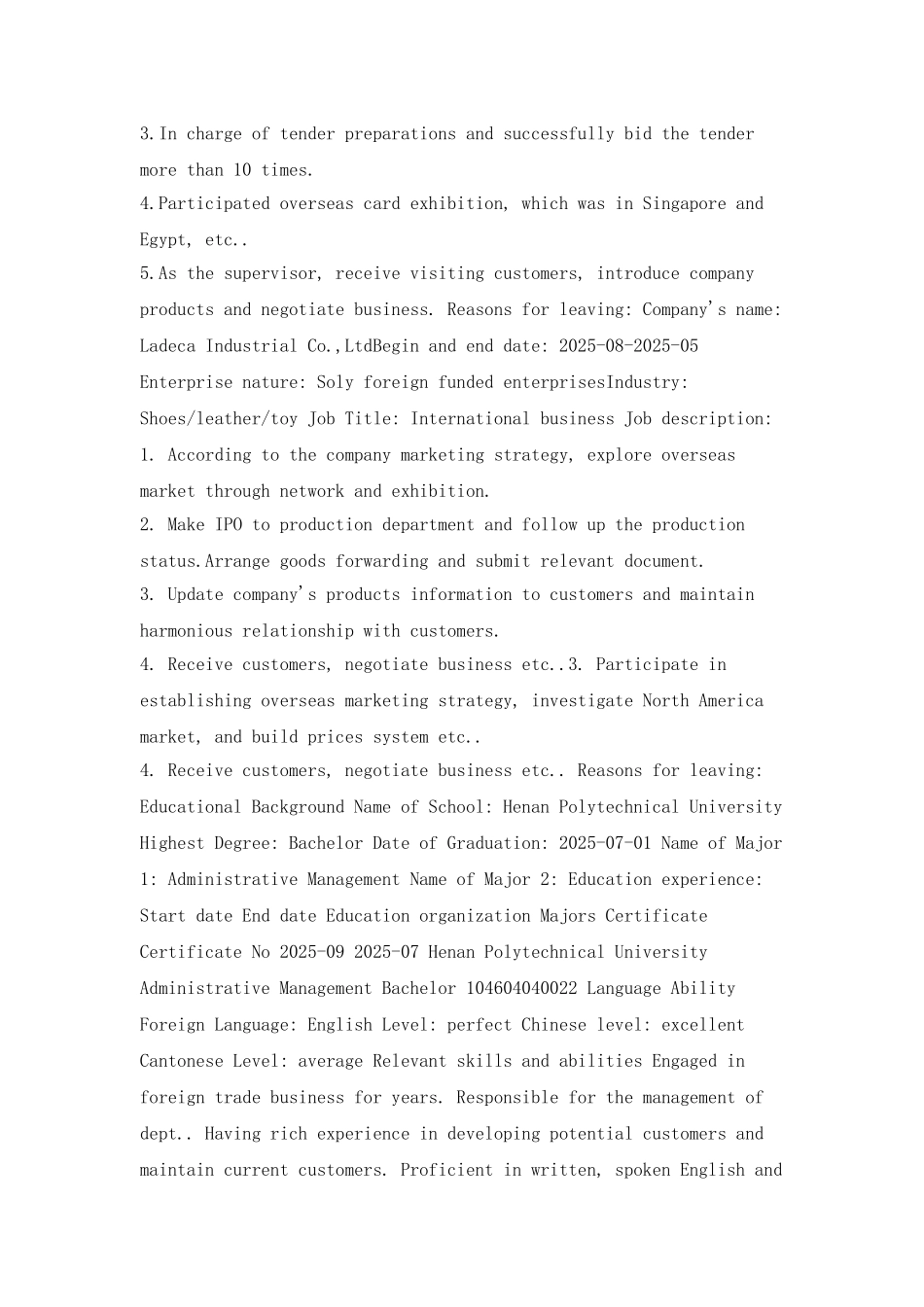 销售经理英文简历范文_第2页