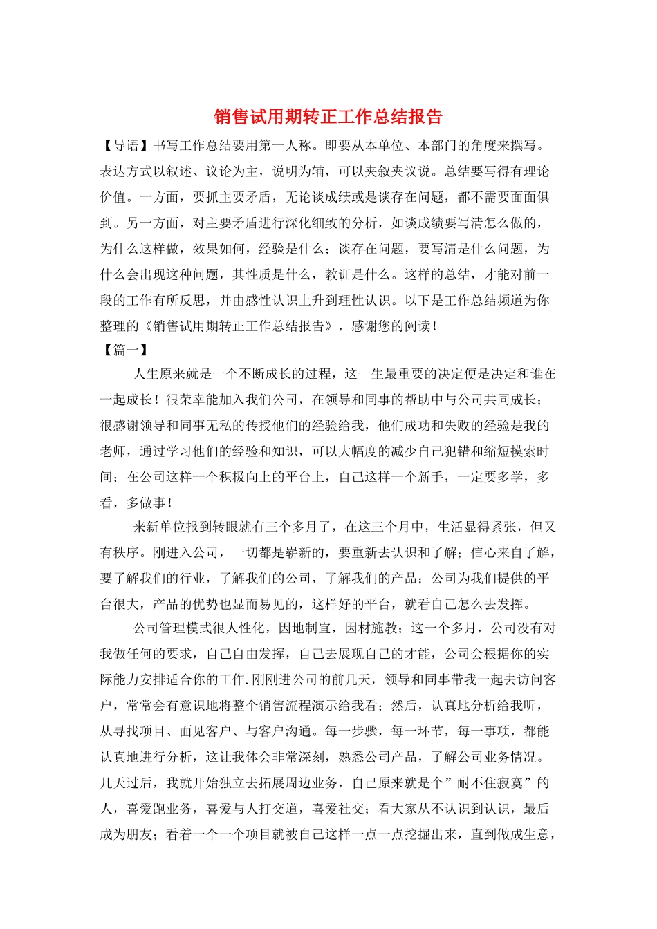 销售试用期转正工作总结报告_第1页