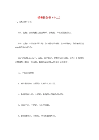 销售计划书(十二)