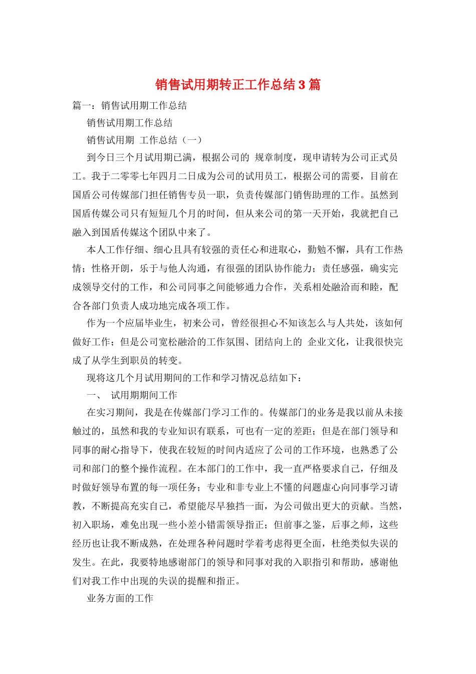 销售试用期转正工作总结3篇_第1页